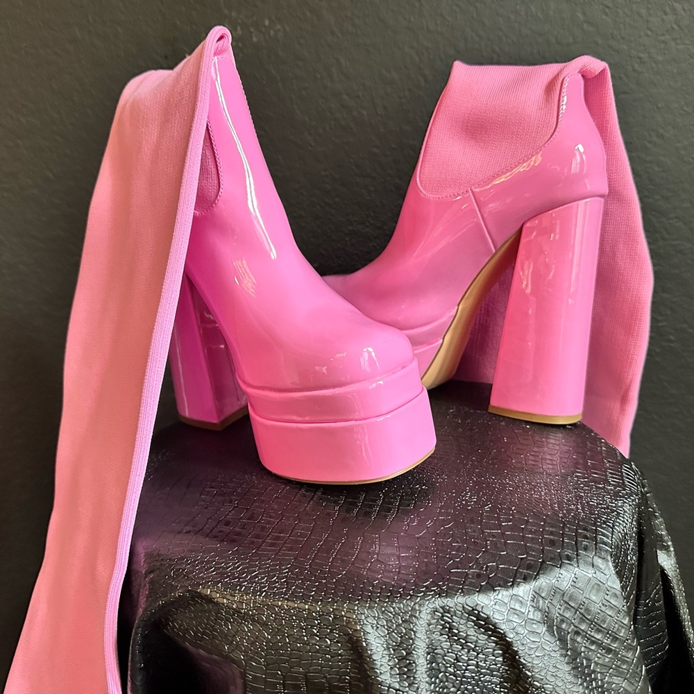 Pink Platform Heeled Boots